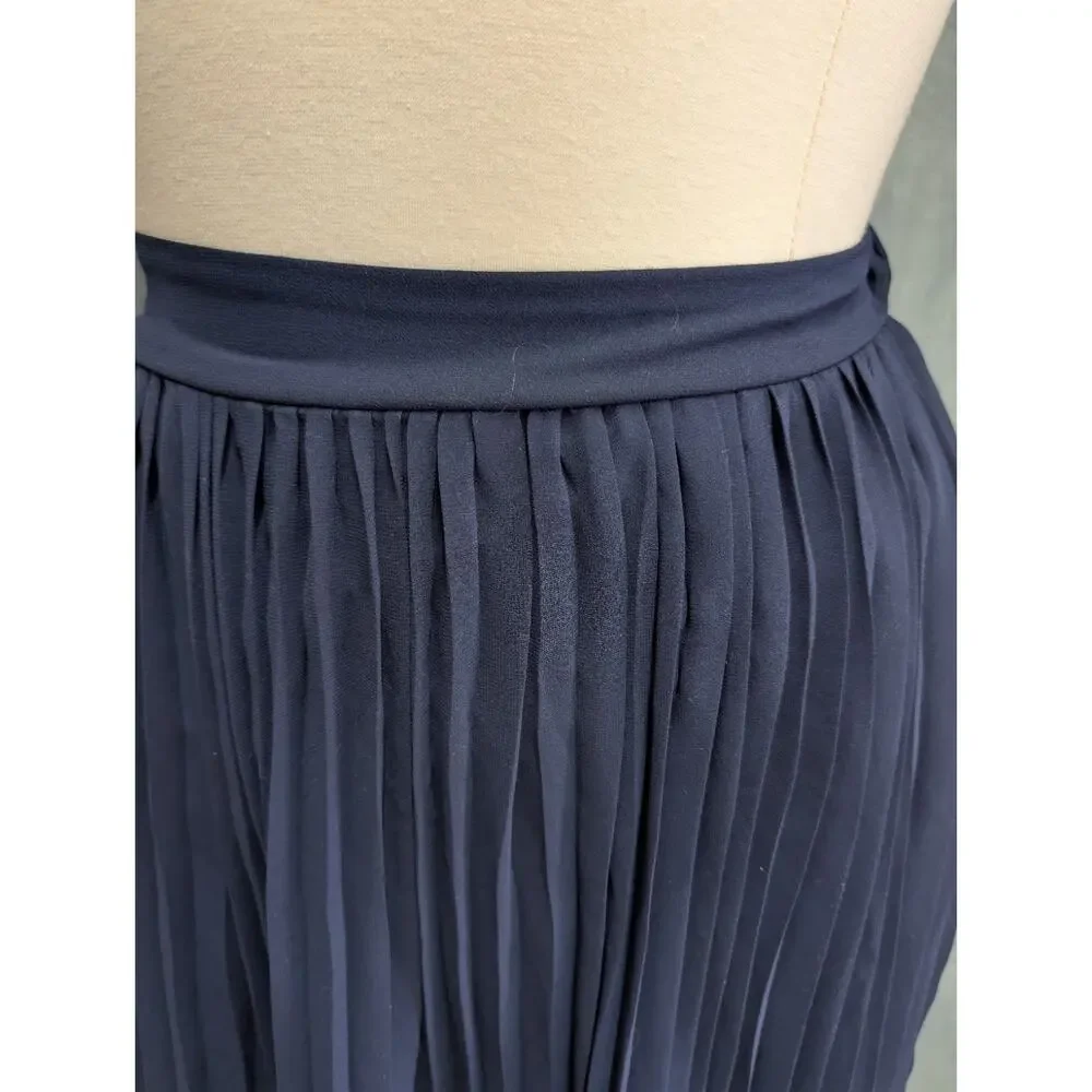 Avon Navy Blue Midi Chiffon Pleated Skirt Modest Cottagecore Medium